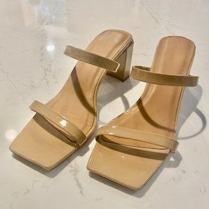 By Far Tanya Patent Leather Mules Neutral Tan Sandals US 7 IT38